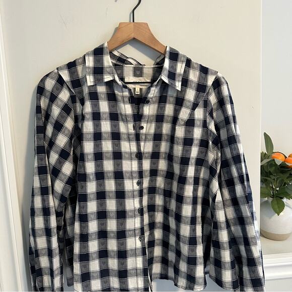 THE GREAT. Black White Heart Plaid Cotton Linen Blouse Top Small 1 - Picture 7 of 10